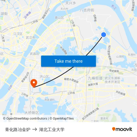 青化路冶金炉 to 湖北工业大学 map