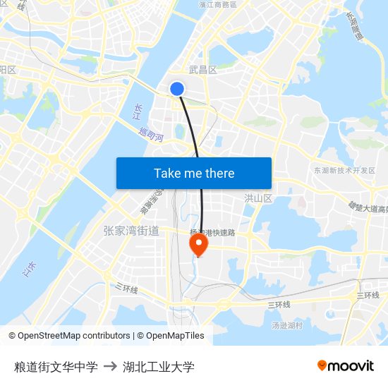 粮道街文华中学 to 湖北工业大学 map
