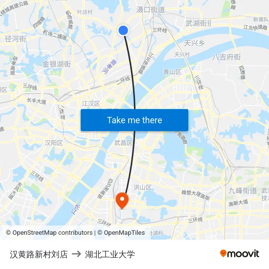 汉黄路新村刘店 to 湖北工业大学 map