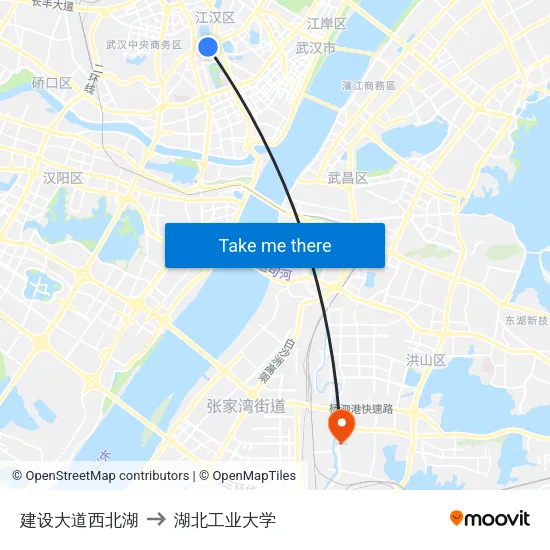 建设大道西北湖 to 湖北工业大学 map