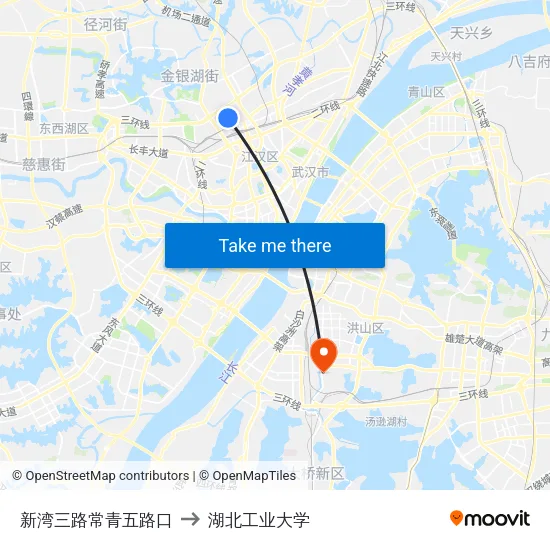 新湾三路常青五路口 to 湖北工业大学 map