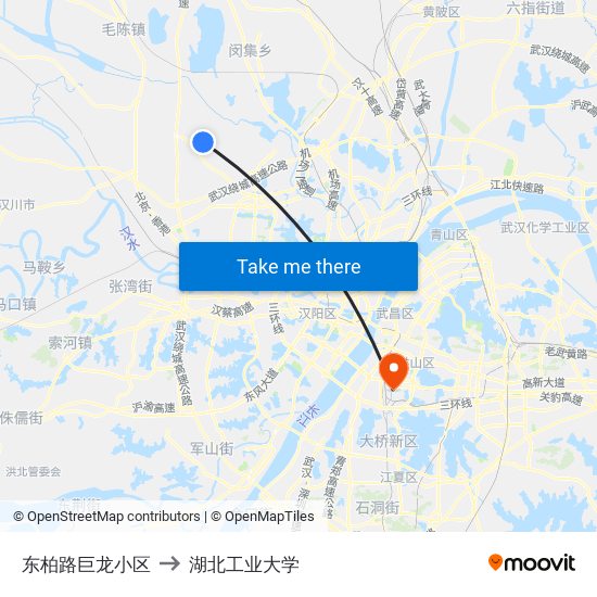 东柏路巨龙小区 to 湖北工业大学 map