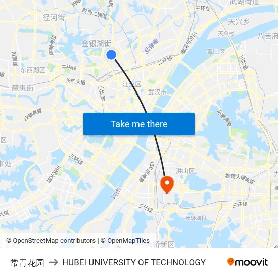 Changqing Flower Garden to Hubei University of Technology map