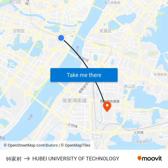 钟家村 to HUBEI UNIVERSITY OF TECHNOLOGY map