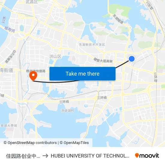 Jiayuan Road Business Center to Hubei University of Technology map