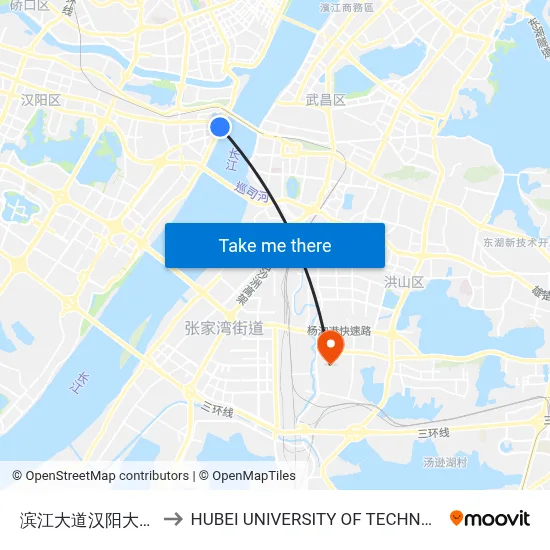 Binjiang Avenue & Hanyang Avenue Intersection to Hubei University of Technology map