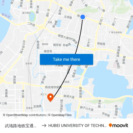 Wuluo Road Metro Baotong Temple Station to Hubei University of Technology map