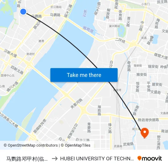 Maying Road Dengjia Village (Temporary Stop) to Hubei University of Technology map