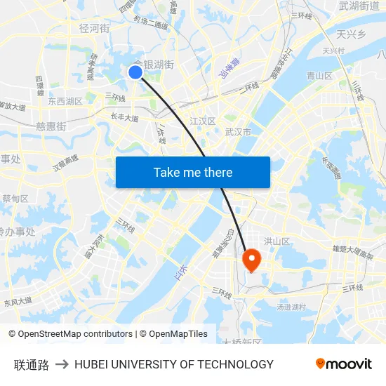 Liantong Road to Hubei University of Technology map
