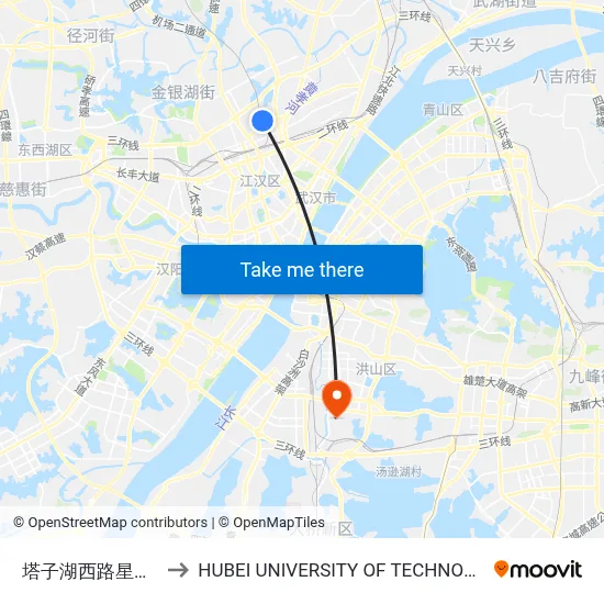 Tazi Lake West Road Star Joy City to Hubei University of Technology map