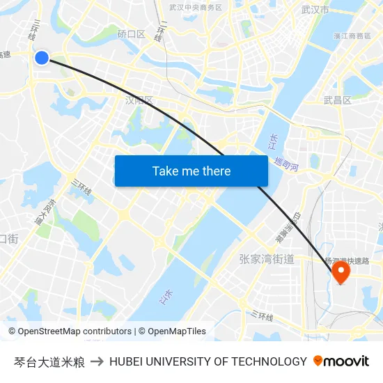 Qintai Avenue Miliang to Hubei University of Technology map