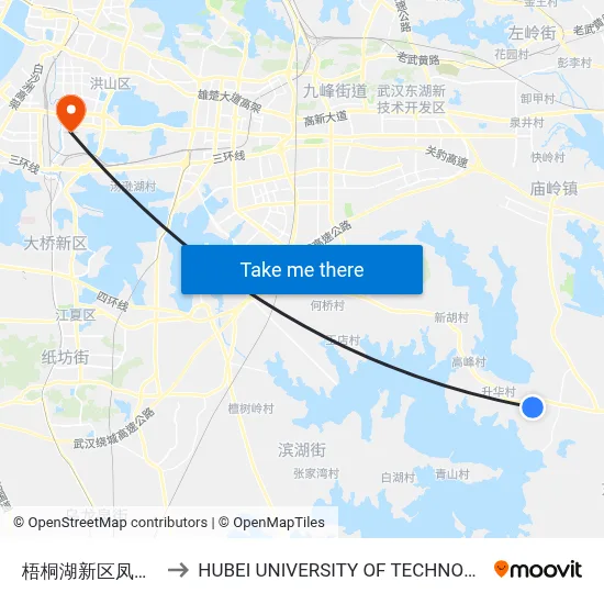 Wutong Lake New District Phoenix Court to Hubei University of Technology map
