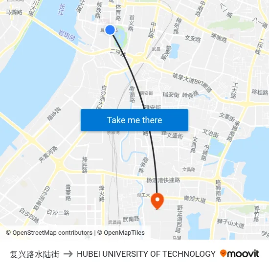 Fuxing Road Shuilu Street to Hubei University of Technology map