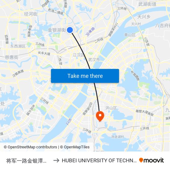 将军一路金银潭大道口 to HUBEI UNIVERSITY OF TECHNOLOGY map