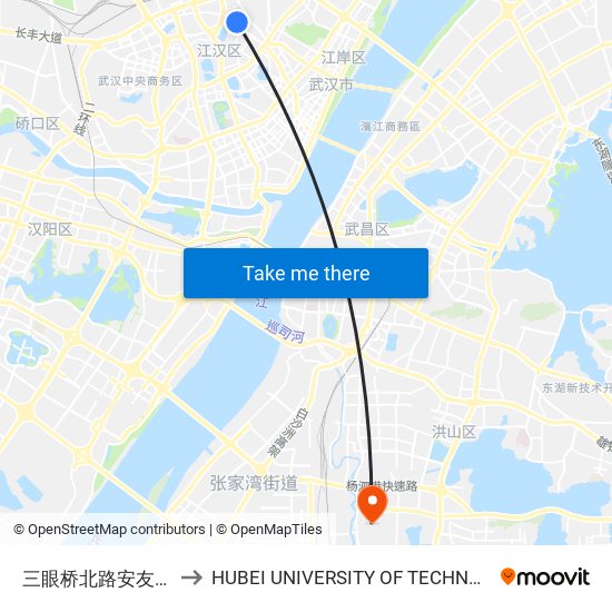 三眼桥北路安友花园 to HUBEI UNIVERSITY OF TECHNOLOGY map