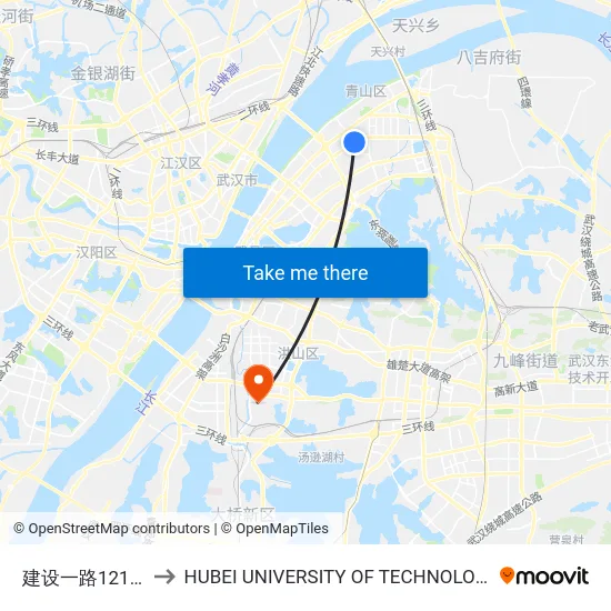 建设一路121街 to HUBEI UNIVERSITY OF TECHNOLOGY map