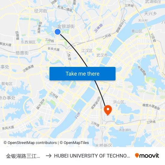 Jinyinhu Road Sanjiang Aerospace to Hubei University of Technology map
