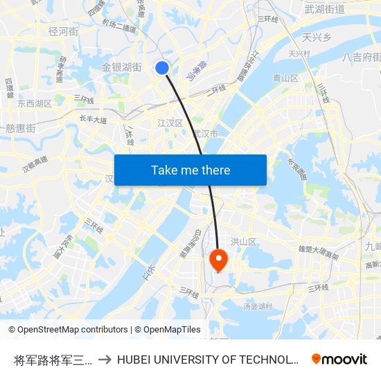 将军路将军三路 to HUBEI UNIVERSITY OF TECHNOLOGY map