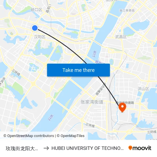 玫瑰街龙阳大道口 to HUBEI UNIVERSITY OF TECHNOLOGY map