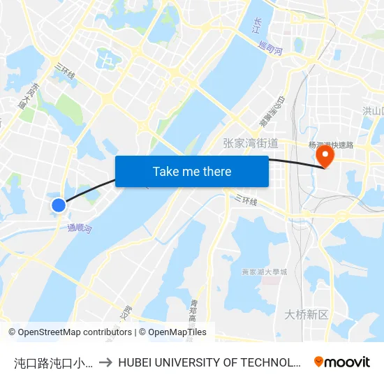 沌口路沌口小学 to HUBEI UNIVERSITY OF TECHNOLOGY map