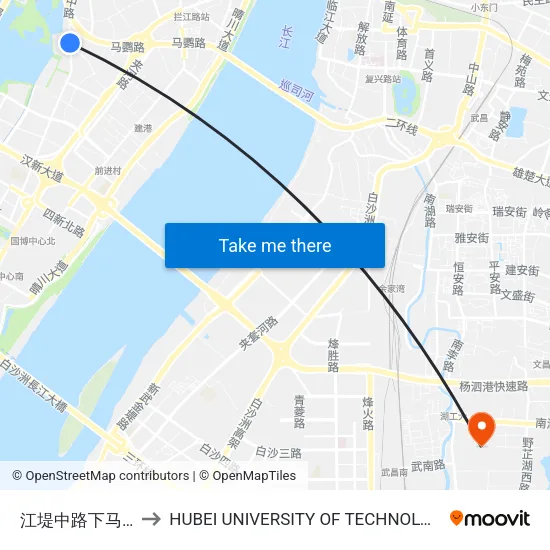 Jiangdi Middle Road Xiama Lake to Hubei University of Technology map