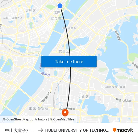 中山大道长江二桥 to HUBEI UNIVERSITY OF TECHNOLOGY map