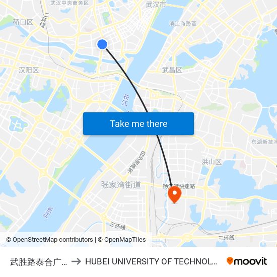 武胜路泰合广场 to HUBEI UNIVERSITY OF TECHNOLOGY map