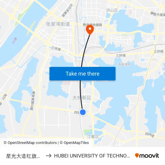 Starlight Avenue Red Flag Community to Hubei University of Technology map