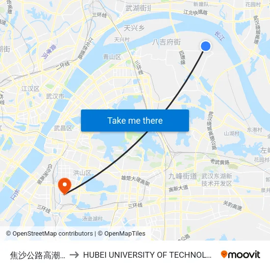 Jiaosha Highway Gaochao Village to Hubei University of Technology map