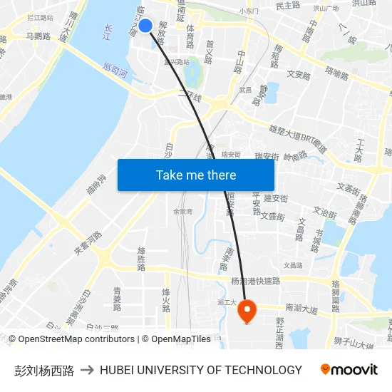 彭刘杨西路 to HUBEI UNIVERSITY OF TECHNOLOGY map