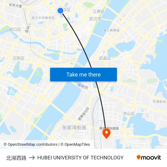 North Lake West Road to Hubei University of Technology map
