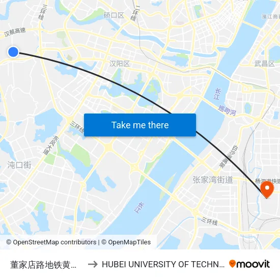 Dongjiadian Road Metro Huangjinkou Station to Hubei University of Technology map