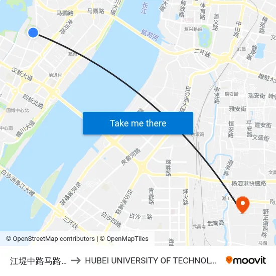 Jiangdi Middle Road Maluwan to Hubei University of Technology map
