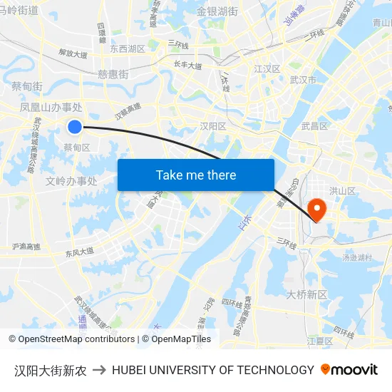 Hanyang Street Xinnong to Hubei University of Technology map