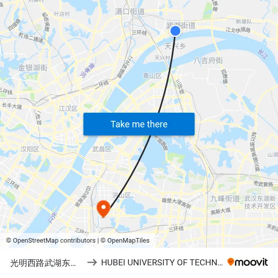 光明西路武湖东风小学 to HUBEI UNIVERSITY OF TECHNOLOGY map