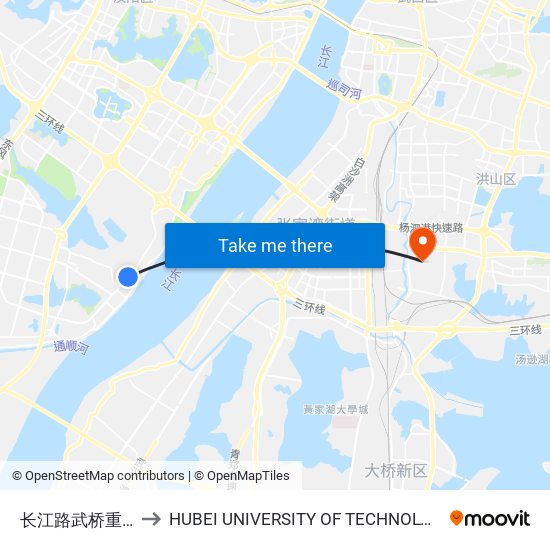 长江路武桥重工 to HUBEI UNIVERSITY OF TECHNOLOGY map