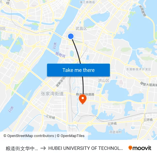 粮道街文华中学 to HUBEI UNIVERSITY OF TECHNOLOGY map