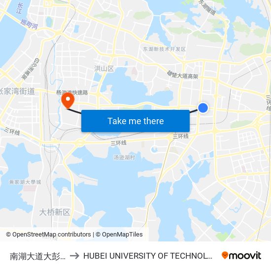 南湖大道大彭村 to HUBEI UNIVERSITY OF TECHNOLOGY map