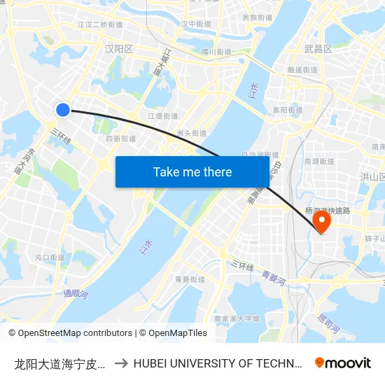 Haining Leather City on Longyang Avenue to Hubei University of Technology map