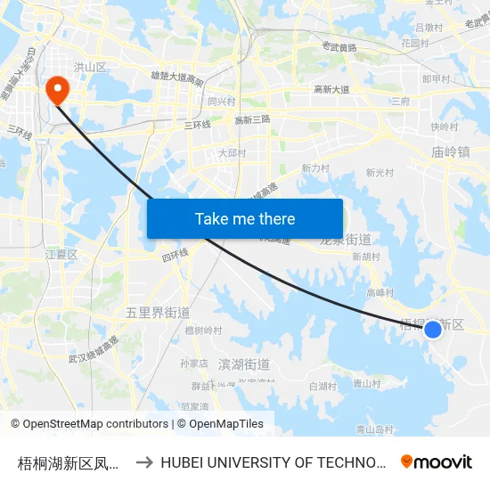 Wutong Lake New District Phoenix Court to Hubei University of Technology map