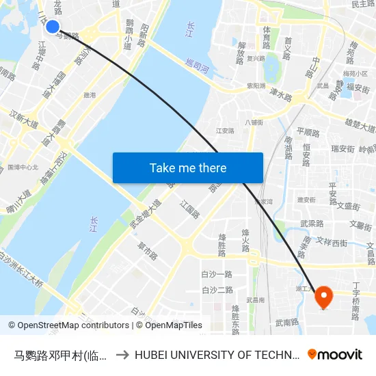 Maying Road Dengjia Village (Temporary Stop) to Hubei University of Technology map