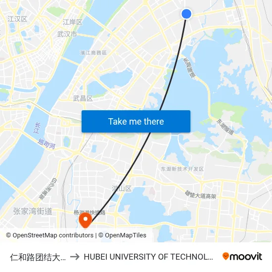 仁和路团结大道 to HUBEI UNIVERSITY OF TECHNOLOGY map