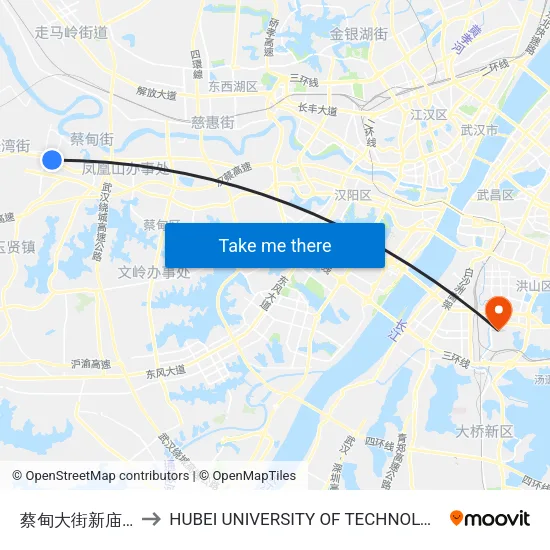 Caidian Street Xinmiao Village to Hubei University of Technology map