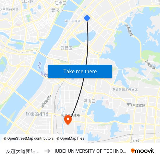 友谊大道团结村路 to HUBEI UNIVERSITY OF TECHNOLOGY map