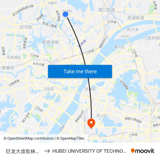 巨龙大道歌林花园 to HUBEI UNIVERSITY OF TECHNOLOGY map