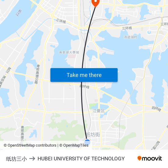 纸坊三小 to HUBEI UNIVERSITY OF TECHNOLOGY map