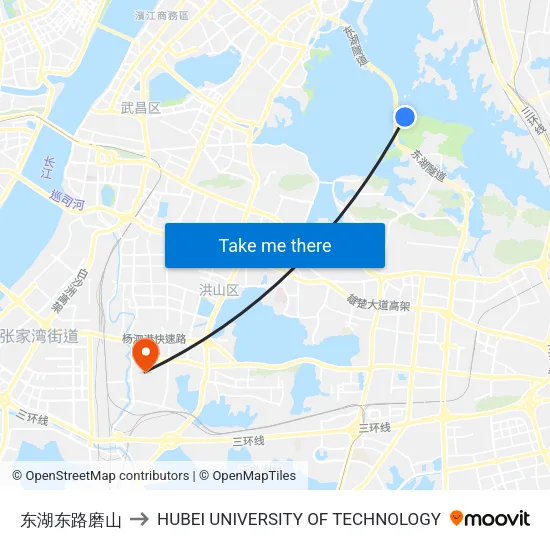 East Lake East Road - Moshan to Hubei University of Technology map