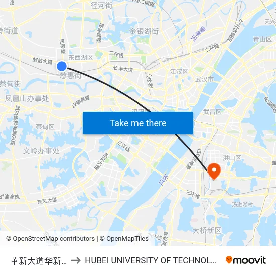 革新大道华新路 to HUBEI UNIVERSITY OF TECHNOLOGY map