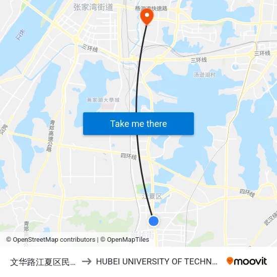 Wenhua Road Jiangxia District Civil Affairs Bureau to Hubei University of Technology map