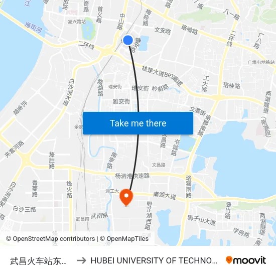 Wuchang Railway Station East Square to Hubei University of Technology map